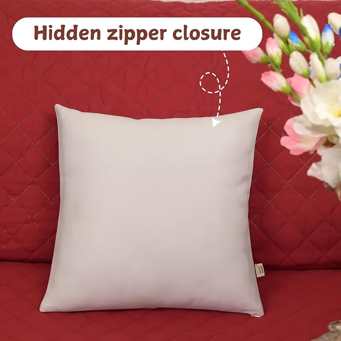 Lambskin Leather Pillow Cover, Hand Panel Stitched Leather Decorative Throw Pillow Covers for Couch Sofa Bed Living Room Garden (22x22 Inches, White Pack of 1)