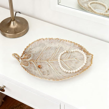Ceramic Jewelry Dish, Decorative Tray for Rings Earrings Necklaces Bracelet Watch Keys, 4.50" Trinket Tray as Gifts for Women (Reactive Leaf)