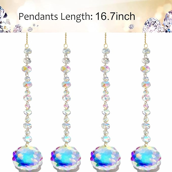 4Pcs Sun Catcher Crystals for Window Hanging, Rainbow Prism Sun Catchers with Crystal Prisms, Hanging Crystals Suncatchers for Windows Indoor Decor