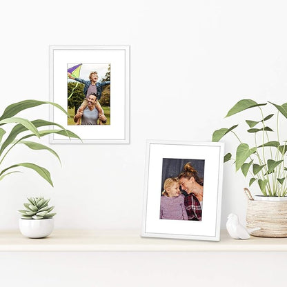 Americanflat 8x10 Picture Frame with Shatter-Resistant Glass - Use as 5x7 Frame with Mat or Display 8x10 Photo Without Mat - Streamline Collection - Picture Frames for Tabletop and Wall - White