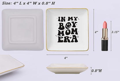 NZY Gender Reveal Gift-New Mother-Baby Present Shower-Newborn -Baby Announcement Present-Christmas Gift-Ceramic Jewelry Tray Trinket Holder Ring Dish-Boy Mom Club-In My Boy Mom Era