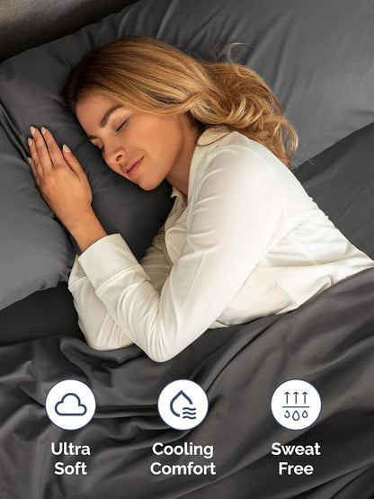 Extra Deep Cal King Sheet Set - 6 Piece Breathable and Cooling Sheets - Hotel Luxury Bed Sheets Set - Easy Fit - Soft, Wrinkle Free and Comfy Sheets Set - Charcoal Sheet Set with Extra Deep Pockets