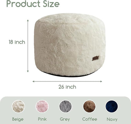 HIGOGOGO Pouf Stuffed Ottoman Round Modern Foam Filled Foot Rest Chair Decorative Poufs 26 x 18 Inches Fluffy Boho Comfy Stool for Living Room, Beige