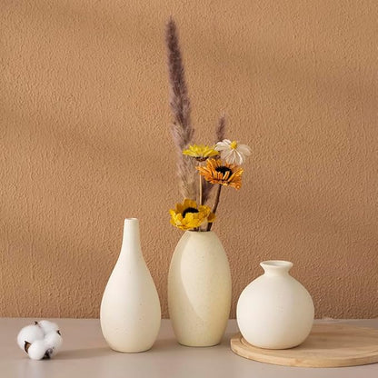 Ceramic Vase Set of 3, Rustic Farmhouse Flower Vase, Modern Farmhouse for Home Decor, Table, Living Room Decoration, Shelf Decor, Mantel