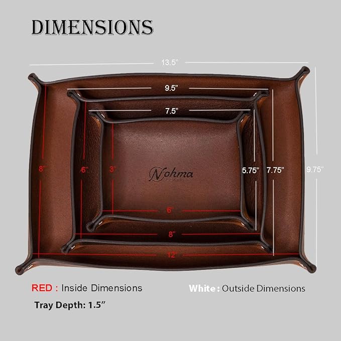 Valet Tray – Full-Grain Leather Catchall Organizer for Keys, Phone & Wallet – Rustic Nightstand & Desk Tray with Raised Sides – Handmade in USA (Black, Small Rectangle)