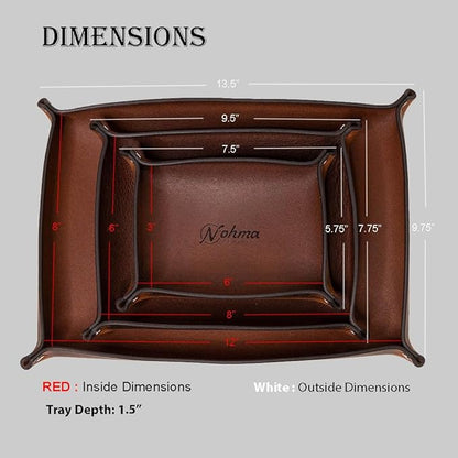 Valet Tray – Full-Grain Leather Catchall Organizer for Keys, Phone & Wallet – Rustic Nightstand & Desk Tray with Raised Sides – Handmade in USA (Black, Small Rectangle)