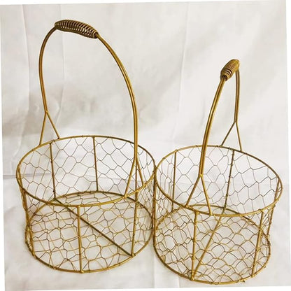 Flower Girl Basket with Handle Decorative Wire Round Basket for Weddings Storage and Home Decor for Flowers Fruits Versatile and Stylish Design