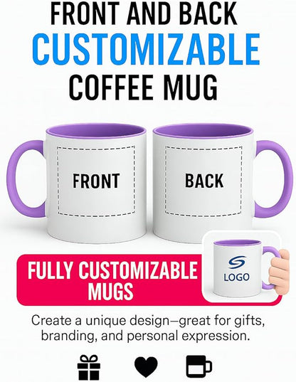 Personalized Coffee Mug | Custom Photo, Text, or Logo Cup (11oz, Purple Rim, Inner, and Handle) |Dishwasher & Microwave Safe |Unique Gift for Men & Women –Taza Personalizada