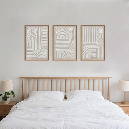Large Abstract Neutral Geometric Framed Canvas Wall Art,Boho Minimalist Shapes Wall Decor,Modern Lines Artwork,Mid Century Arch Art Print for Living Room,Bedroom,Office- 24"x36"x3
