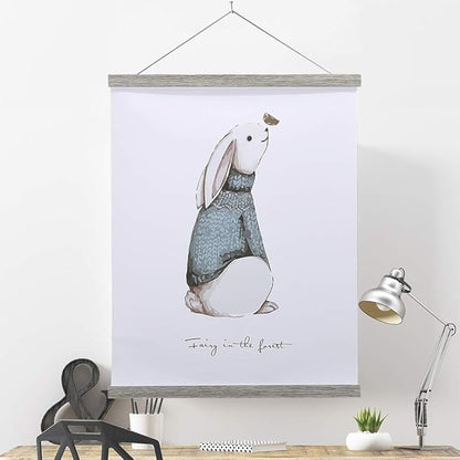 Magnetic Poster Hanger, 17x24 17x11 17x22 Poster Frame Wood Wooden Magnet Print Posters Dowel Scroll Hanger Hangers Hanging Kit for Walls Map Canvas Artwork (Grey, 17")
