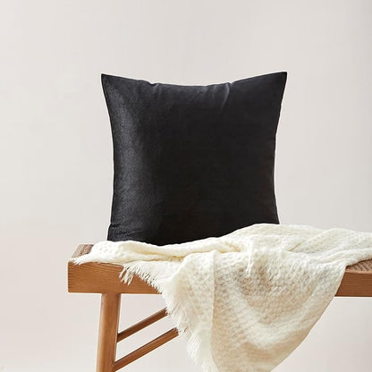 GIGIZAZA Black Velvet Pillow Covers 22x22,Decorative Square Throw Pillows Modern Covers Big Solid Living Room Pillow Cases for Couch Pack of 2