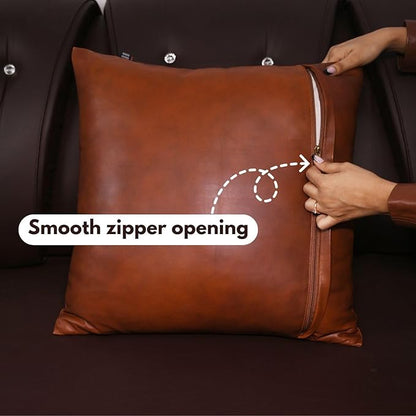 D DOLLY LAMB Lambskin Leather Pillow Cover - Sofa Cushion Case - Decorative Throw Covers for Living Room & Bedroom, 22x22 Inches - Mango Tan Antique Pack of 2
