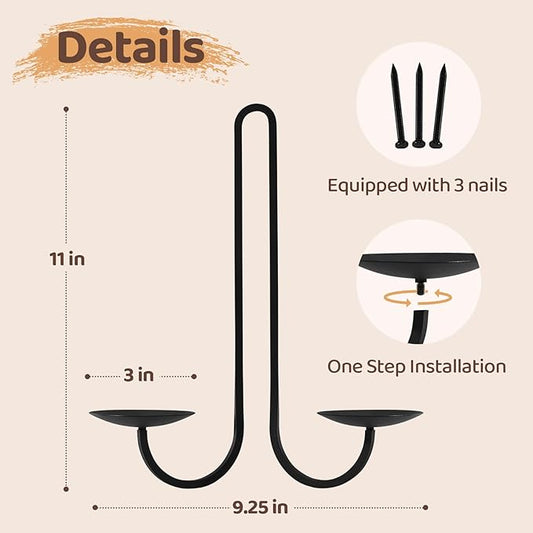 Wall Candle Holder Set of Two, Metal Black Candle Sconces Wall Decor, Hanging Candle Holder Fits Taper Candle/LED Tea Lights, Wedding Housewarming Gifts for Farmhouse Living Room Fireplace