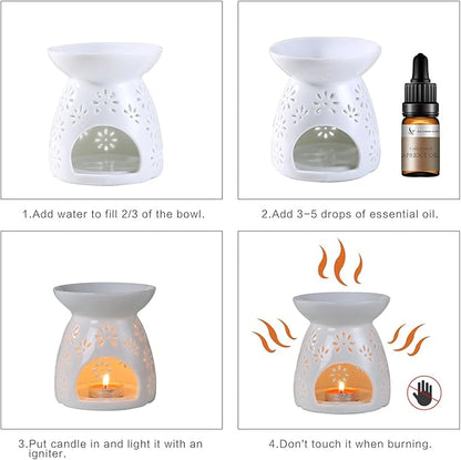 Ceramic Tea Light Candle Holder, Essential Oil Burner Wax Melt Burner, Incense Aroma Diffuser, Home Decor