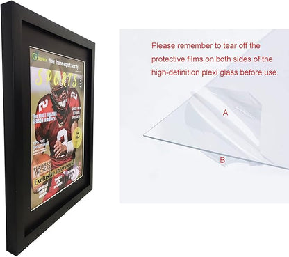 Goldfinch 4 Packs Sports Magazine Frame Displays Magazines Measuring 8.5 x 11.25 or 8.25 x 11 inches with Double Black Core Matting, Deep Frame Moulding, with Installed Hangers