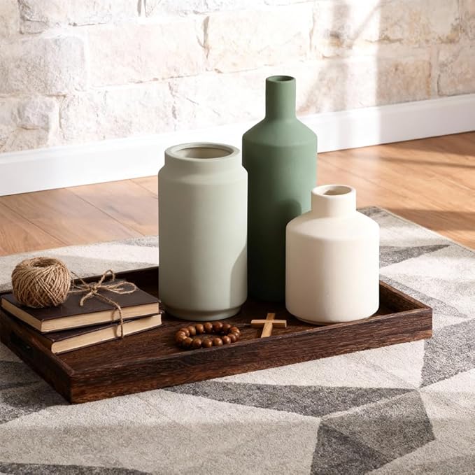 Neutral Ceramic Vase Set of 3 – Modern Decorative Vases, Small Flower Pottery Vase Sets, Boho Farmhouse Rustic Vases for Living Room, Kitchen, Bedroom, Bathroom, Shelf, Table