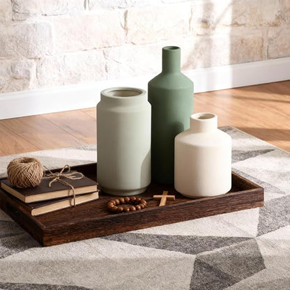 Neutral Ceramic Vase Set of 3 – Modern Decorative Vases, Small Flower Pottery Vase Sets, Boho Farmhouse Rustic Vases for Living Room, Kitchen, Bedroom, Bathroom, Shelf, Table