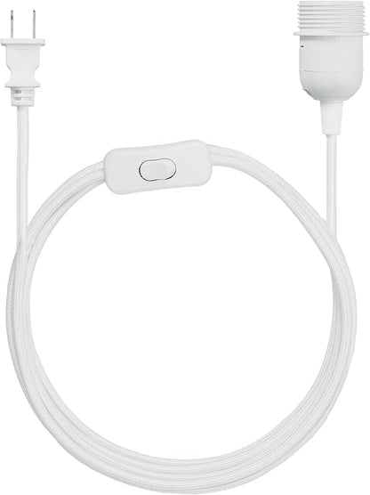 kwmobile Plug-in Light Cord - 20ft Long Fabric Pendant Lamp Cable with Plug, E26 Socket - for Hanging DIY Ceiling Lighting - White