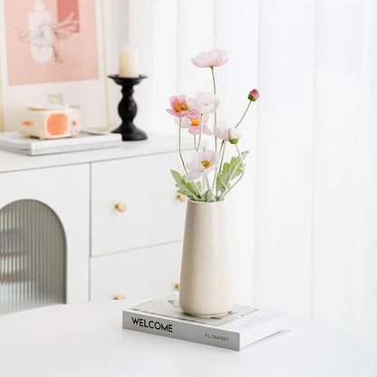 Beige Ceramic Vase - 8“ Neutral Vase Home Decor, Boho Off White vase, Cream vases for Flower, Minimalist Modern Ivory Vases for Centerpieces, Room Decor, Living Room, Bedroom