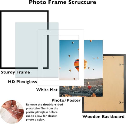 24x30 Picture Frame with 20x24 Mat Set of 2, Display Photo 20x24 with Mat or 24 x 30 Without Mat, Wall Hanging Large 24 by 30 Poster Frame with Plexiglass, 2 Pack, Black