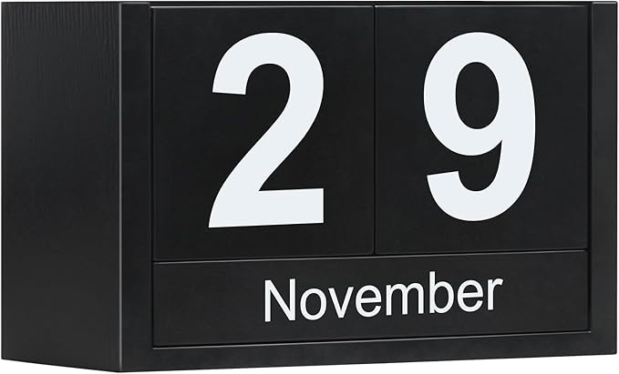 Wooden Block Calendar for Desk, Small Size Daily Desktop Perpetual Desk Calendar, Cute Date Display Desk Accessories for Home Office Decor, Teacher, Classroom, Reusable Yearly, Black
