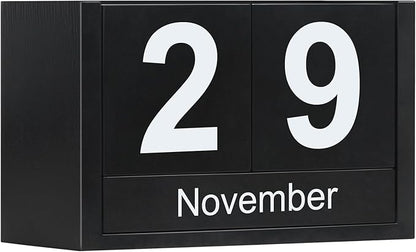 Wooden Block Calendar for Desk, Small Size Daily Desktop Perpetual Desk Calendar, Cute Date Display Desk Accessories for Home Office Decor, Teacher, Classroom, Reusable Yearly, Black