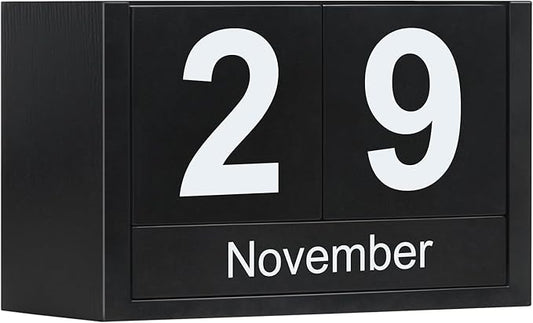Wooden Block Calendar for Desk, Small Size Daily Desktop Perpetual Desk Calendar, Cute Date Display Desk Accessories for Home Office Decor, Teacher, Classroom, Reusable Yearly, Black
