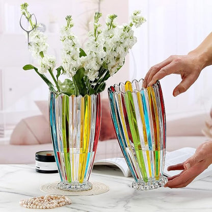 Large Colorful Glass Vase 10.6 in Tall Vase