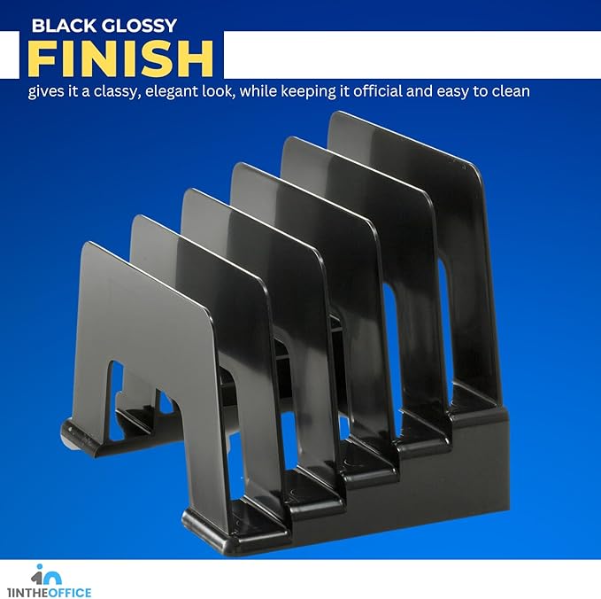 1InTheOffice Incline Desktop File Sorter, 6 Compartments Step Sorter, Black