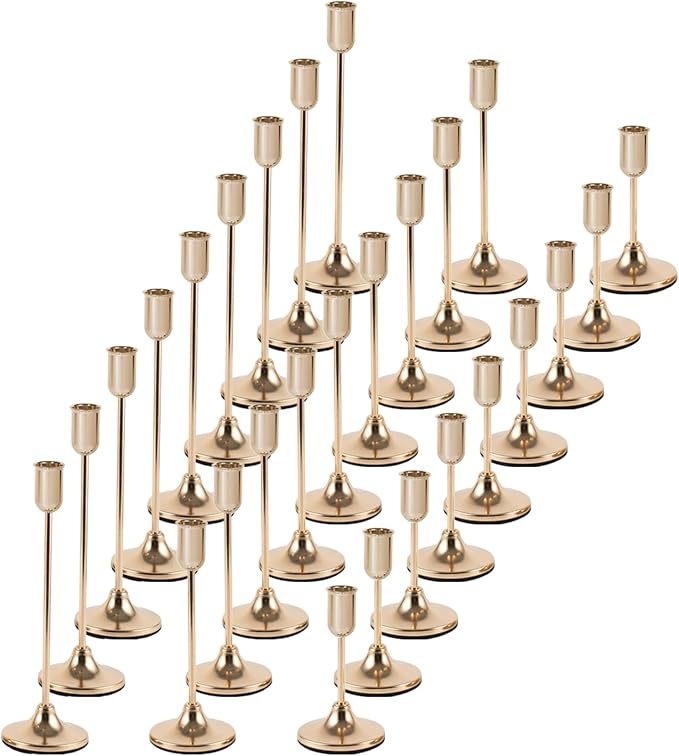 27 Pcs Gold Candlestick Holders Set - Vintage Brass Taper Candle Holder for Pillar Candles - Modern Decorative Centerpiece for Wedding Fireplace Mantel Decor - Cozy Atmosphere Housewarming Gift
