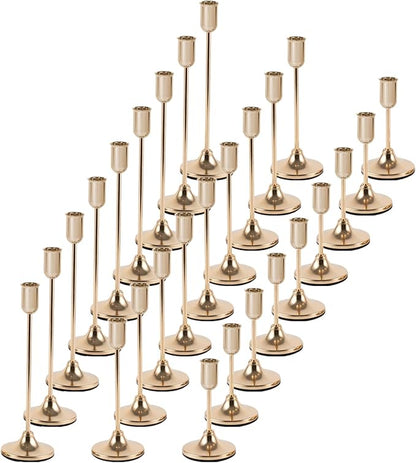 27 Pcs Gold Candlestick Holders Set - Vintage Brass Taper Candle Holder for Pillar Candles - Modern Decorative Centerpiece for Wedding Fireplace Mantel Decor - Cozy Atmosphere Housewarming Gift