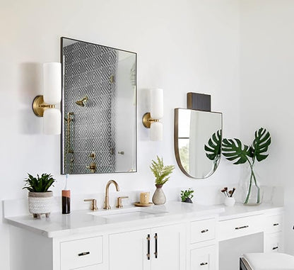 Gold Wall Sconces Set of Two 2-Light Modern Wall Light 3.93"(W)*15.4"(H) Bathroom Vanity Light Milky White Glass