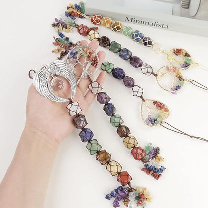 Anjiucc 7 Chakra Stone Healing Crystal Tree of Life Wall Hanging Home Interior Decoration，Window Decoration，Yoga Meditation