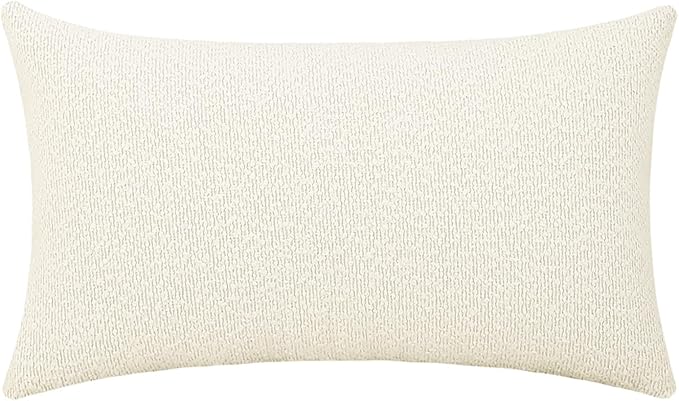 Jeneoo Ivory Decorative Long Lumbar Thick Throw Pillow Covers Fine Textured Boucle Couch Cushion Cases for Sofa Decor, Set of 1, 14 x 36 Inch