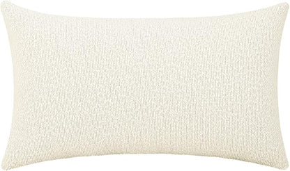 Jeneoo Ivory Decorative Long Lumbar Thick Throw Pillow Covers Fine Textured Boucle Couch Cushion Cases for Sofa Decor, Set of 1, 14 x 36 Inch