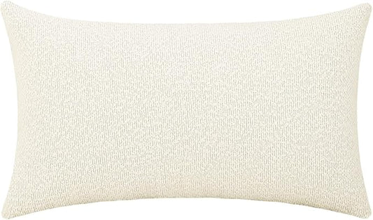 Jeneoo Ivory Decorative Long Lumbar Thick Throw Pillow Covers Fine Textured Boucle Couch Cushion Cases for Sofa Decor, Set of 1, 14 x 36 Inch