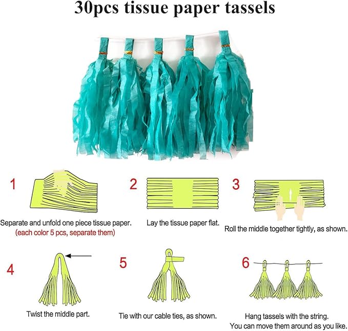 30pcs Paper Tassels Garland Banner Tissue Paper Tassel DIY Hanging Paper Decorations Party Tassel Garland Decor Baby Shower Nursery Wedding Festival Baby Shower Decoration(30, Teal)
