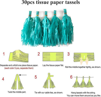 30pcs Paper Tassels Garland Banner Tissue Paper Tassel DIY Hanging Paper Decorations Party Tassel Garland Decor Baby Shower Nursery Wedding Festival Baby Shower Decoration(30, Teal)
