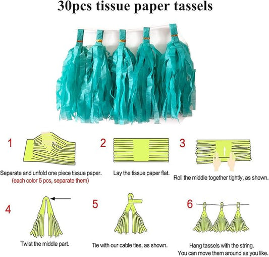 30pcs Paper Tassels Garland Banner Tissue Paper Tassel DIY Hanging Paper Decorations Party Tassel Garland Decor Baby Shower Nursery Wedding Festival Baby Shower Decoration(30, Teal)