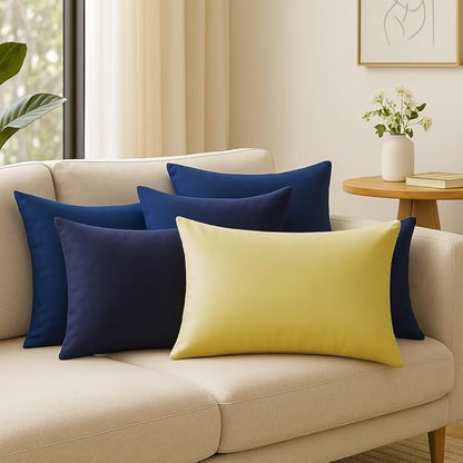 QUORGVES Yellow Velvet Pillow Covers 12x20 Inch Set of 2, Soft Solid Decorative Lumbar Throw Pillow Covers, Decor Cushion Covers for Bed Sofa Couch Bedroom Living Room - Spring Summer Light Lemon