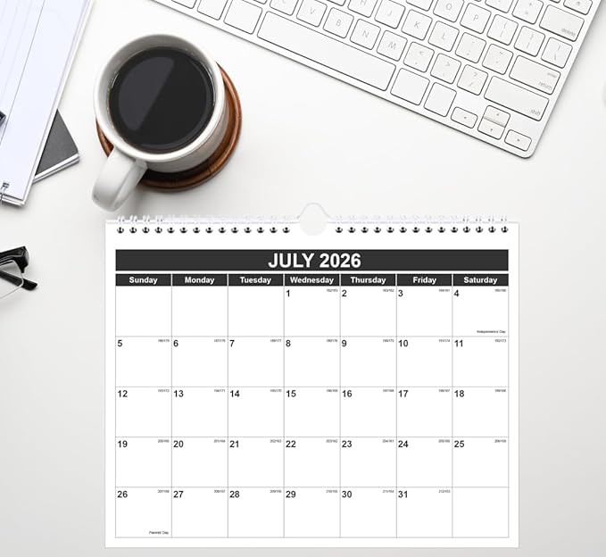 Calendar 2026 - Monthly Wall Calendar from January 2026 - June 2027, Spiral Binding Hanging Wall Calendar 2026 for Home/Office, 8.5" x 11", Black