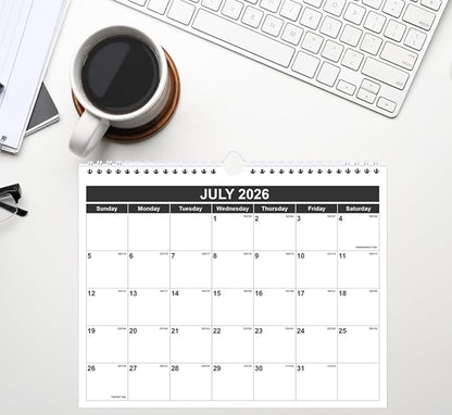 Calendar 2026 - Monthly Wall Calendar from January 2026 - June 2027, Spiral Binding Hanging Wall Calendar 2026 for Home/Office, 8.5" x 11", Black
