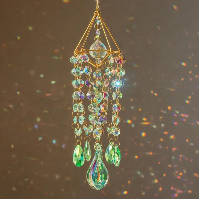Sun Catcher Crystals for Window Hanging, Rainbow Prism Sun Catcher with Crystal Prisms, Hanging Crystal Suncatchers Indoor Window Decor, Window Suncatcher Light Catcher