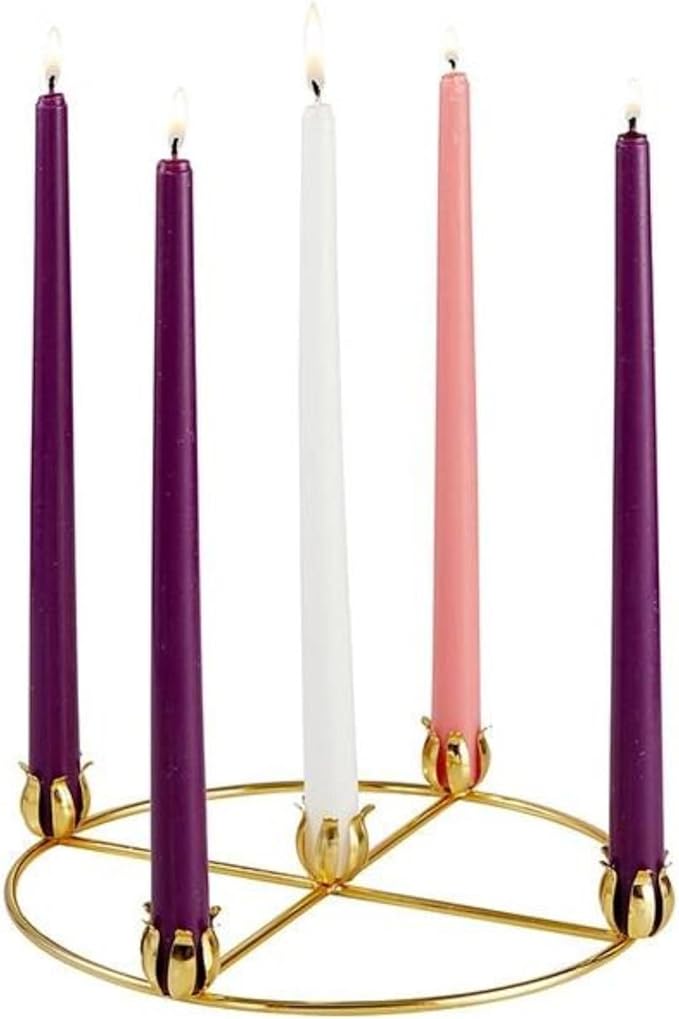 Brass Advent Wreath with 5 Candle Holders, Religious Holiday Decor, 11 Inches