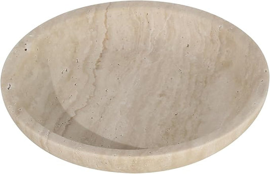 Travertine Jewelry Dish Tray - Decorative Stone Catchall Bowl for Entryway Table, Keys & Rings Holder, Natural Marble Home Decor Organizer (5.5 Inch)