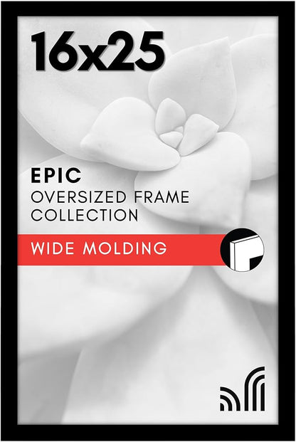Americanflat 16x25 Poster Frame with Polished Plexiglass - Black Picture Frame - Wide Photo Frames Made of Engineered Wood for Vertical or Horizontal Wall Display - Epic Collection - Black