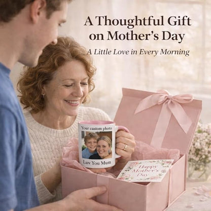 Personry Mothers Day Gifts Personalized Mug, Custom Coffee Cup with Pictures Words Logo, Elegant Ceramic Coffee Mugs for Mom, Best Gifts for Mom Birthday, New Mom Gifts 11oz（Pink）
