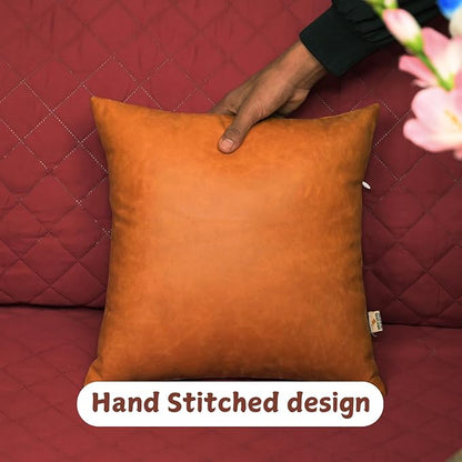 Genuine Lambskin Leather Pillow Cover, 18x18 Inch Case for Lumbar Throw Couch Pillows, Thick & Soft Cushion Covers for Sofa Bed Home Décor (Caramel Brown Pack of 1)