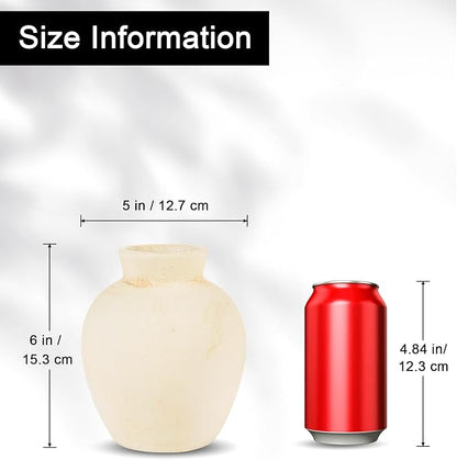 Ceramic Decorative Flower Vase | 6 Inch Pottery Rustic Farmhouse | Boho | Whitewashed Terracotta Vase for Home Decor, Table, Living Room, Bathroom, Shelf, Mantel Decoration, Terra, White