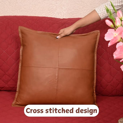 Lambskin Leather Pillow Cover - Sofa Cushion Case - Decorative Throw Covers for Living Room & Bedroom, 18x18 Inches - Camel Antique Box Pack of 1